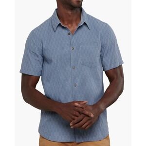 Toad&Co Harris Stripe Organic Cotton Shirt Blue Short Sleeve Dobby Texture
